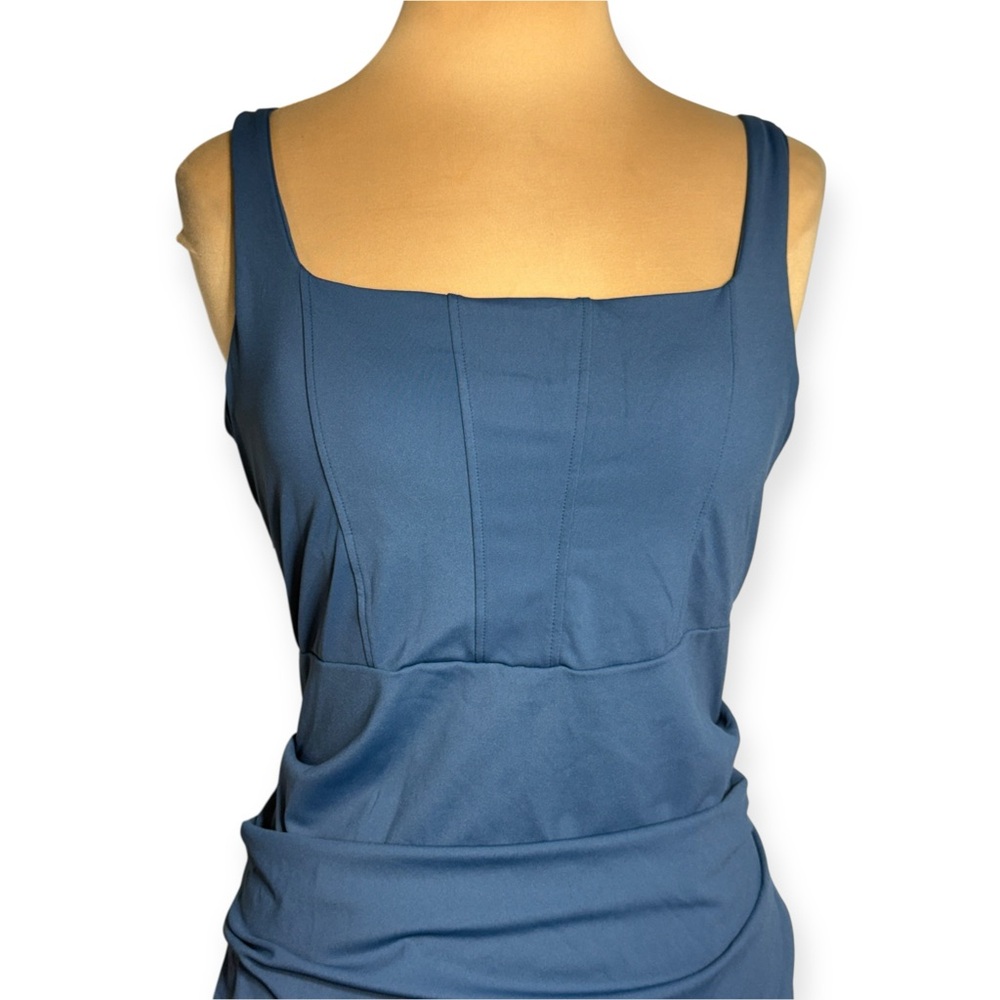 Halara square neck corset rushed midi dress Majolica Blue size XL 16 - Picture 5 of 13